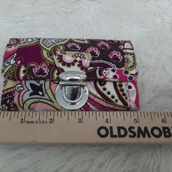 Vera Bradley Pink Paisley Push Lock Id And Card Wallet - Picture 4 of 9